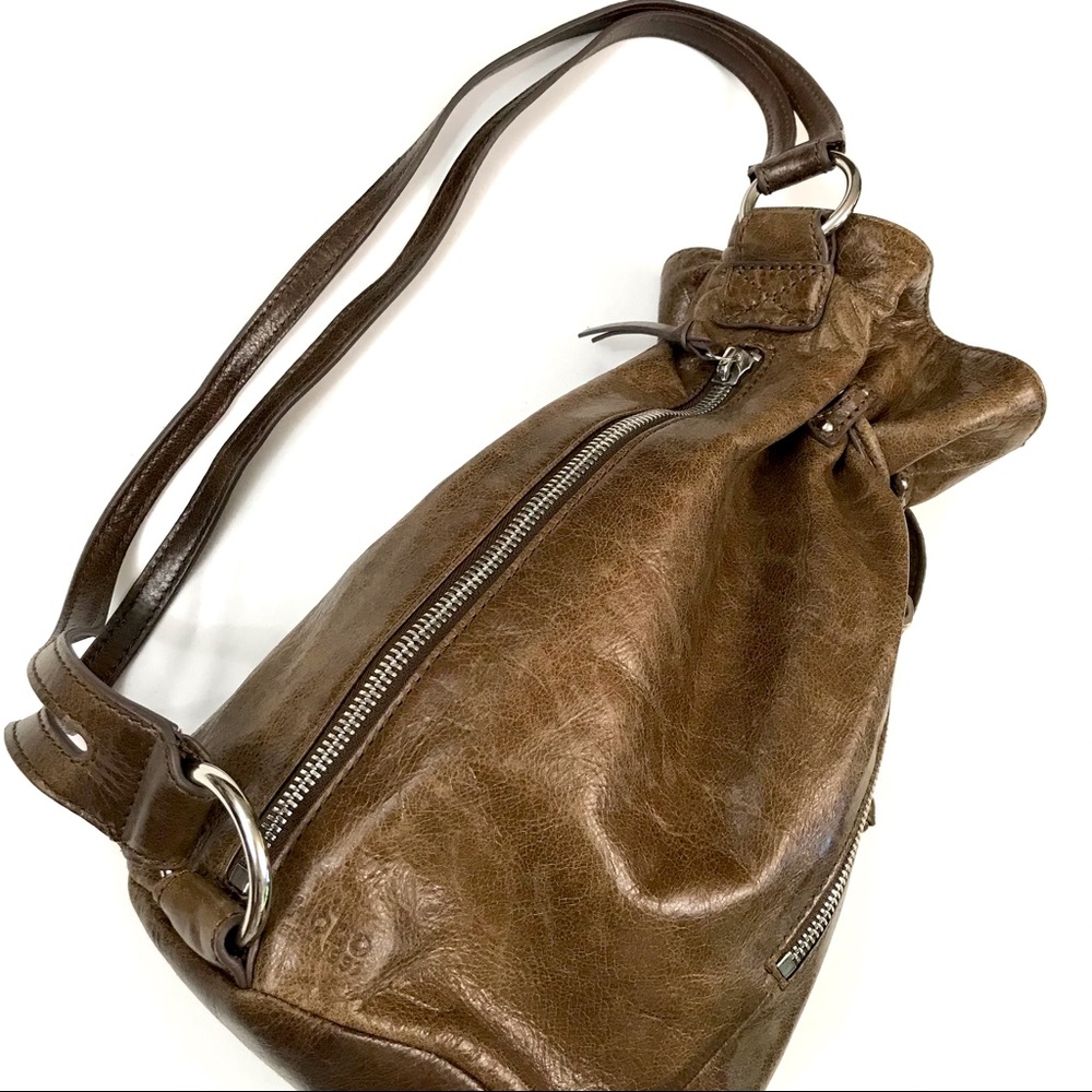 HOBO Brown Leather Drawstring Backpack - Picture 2 of 15
